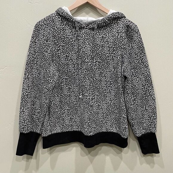 Nine West Black Leopard Hooded Sweatshirt - Size: Medium - Picture 1 of 7